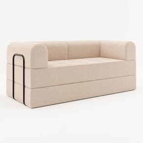 Sofá Cama de Espuma Modular Axel 180cm 03 Lugares com Apoio de Metal Bouclé Bege - Desk Design