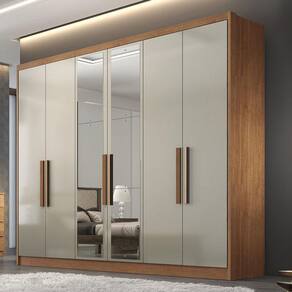 Guarda Roupa Casal Ambiente Linea 6 Portas 4 Gavetas Cumaru 25 Fendi com Espelho - Novo Horizonte