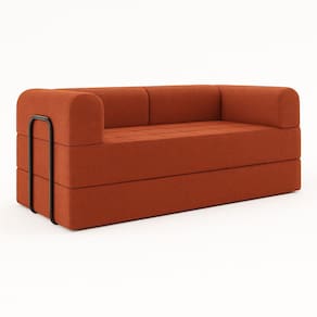 Sofá Cama de Espuma Modular Axel 180cm 03 Lugares com Apoio de Metal Bouclé Terracota - Desk Design