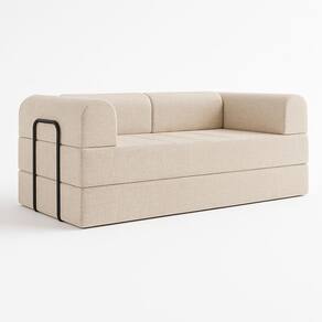 Sofá Cama de Espuma Modular Axel 180cm 03 Lugares com Apoio de Metal Linho Bege - Desk Design