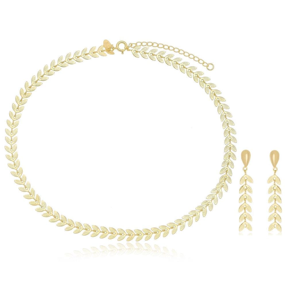 Choker E Brinco Ramo Banhado A Ouro 18K