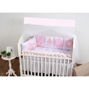 Kit Berço Feminino Com Trança 9P Rosa Claro Docinho Baby