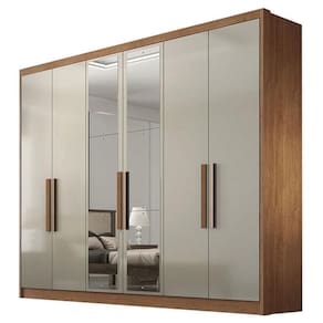 Guarda Roupa Casal Linea 6 Portas 4 Gavetas Cumaru 25 Fendi com Espelho - Novo Horizonte
