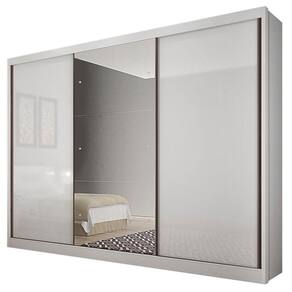 Guarda Roupa Casal Sonetto 3 Portas 4 Gavetas Neve com Espelho - Novo Horizonte