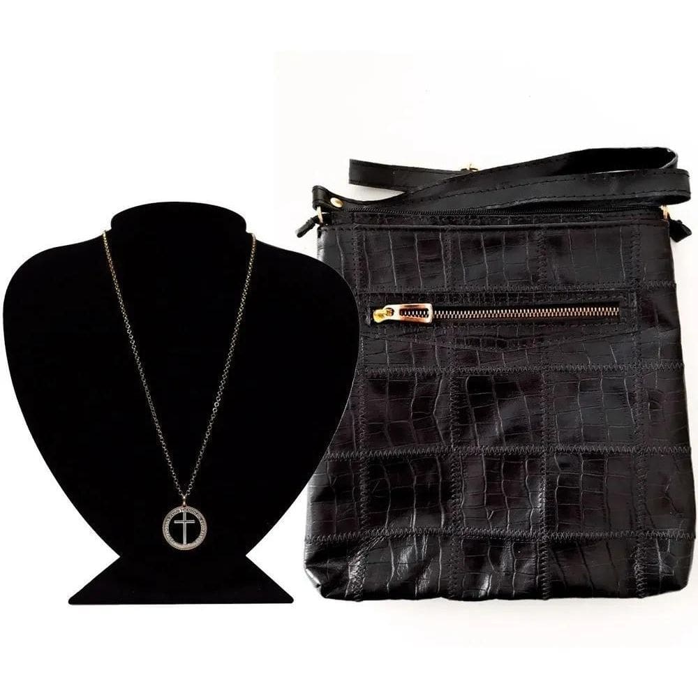 Kit Luxo Colar Tudo Posso Naquele Que Me + Bolsa 100% Couro