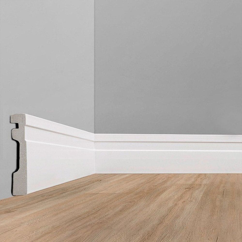 Kit Rodapé de Poliestireno Frisado 16 Barras 7cm X 240cm Rende 38,40 Metros Eco Premium Ecomex - caixa com 16 Unidade - Branco