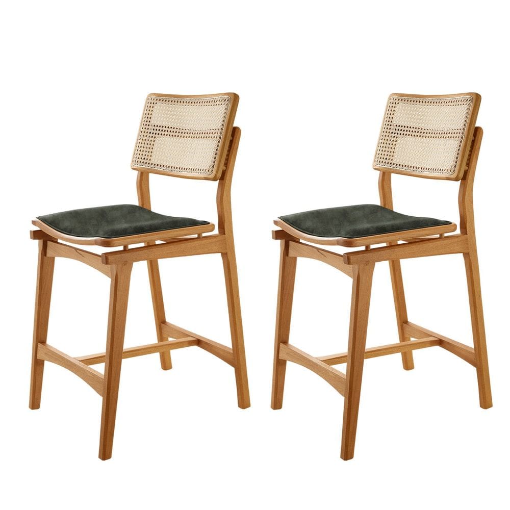 Conjunto com 2 Banquetas em Madeira Isa Premium Jade / Imbuia Natural