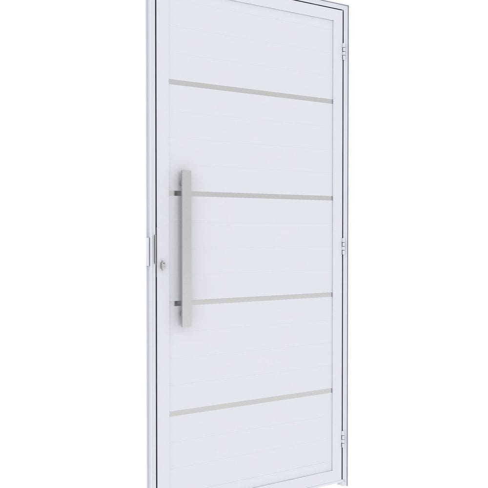 Porta de Alumínio de Giro Lambri 215x95cm com Friso e Puxador de 60 Cm Lucasa Ideale Branco