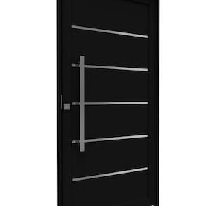 Porta de Alumínio Pivotante Lambri 215cm X 10cm Friso e Puxador de 80cm Lucasa Ideale Preto