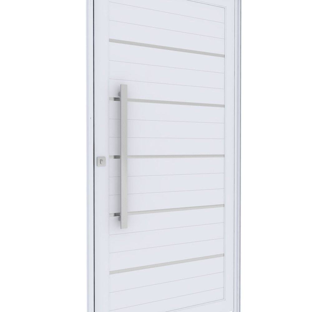 Porta de Alumínio Pivotante Lambri 215cm X 105cm com Friso e Puxador de 80cm Lucasa Ideale Branco