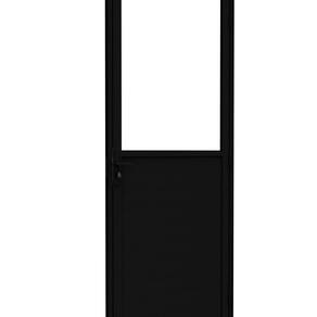 Porta de Alumínio de Giro Mista com Lambri e Vidro 215x85cm Lucasa Ideale Preto