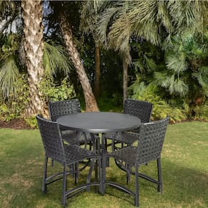Conjunto Mesa e 4 Cadeiras de Alumínio para Jardim Varanda e Piscina Ripada Preto