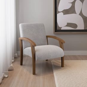 Poltrona para Sala Tecido Linho Braços Madeira Maciça Mia Cinza