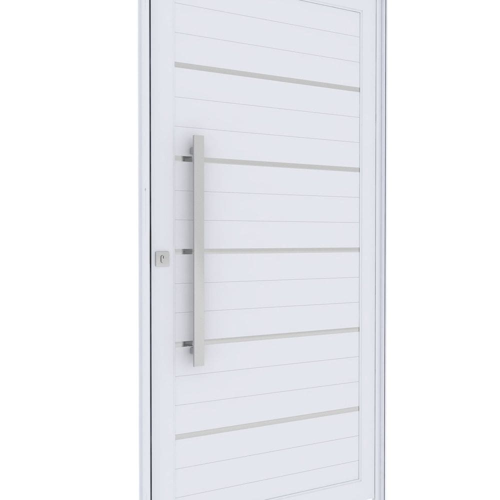 Porta de Alumínio Pivotante Lambri 215cm X 105cm Friso e Puxador de 80cm Lucasa Ideale Branco