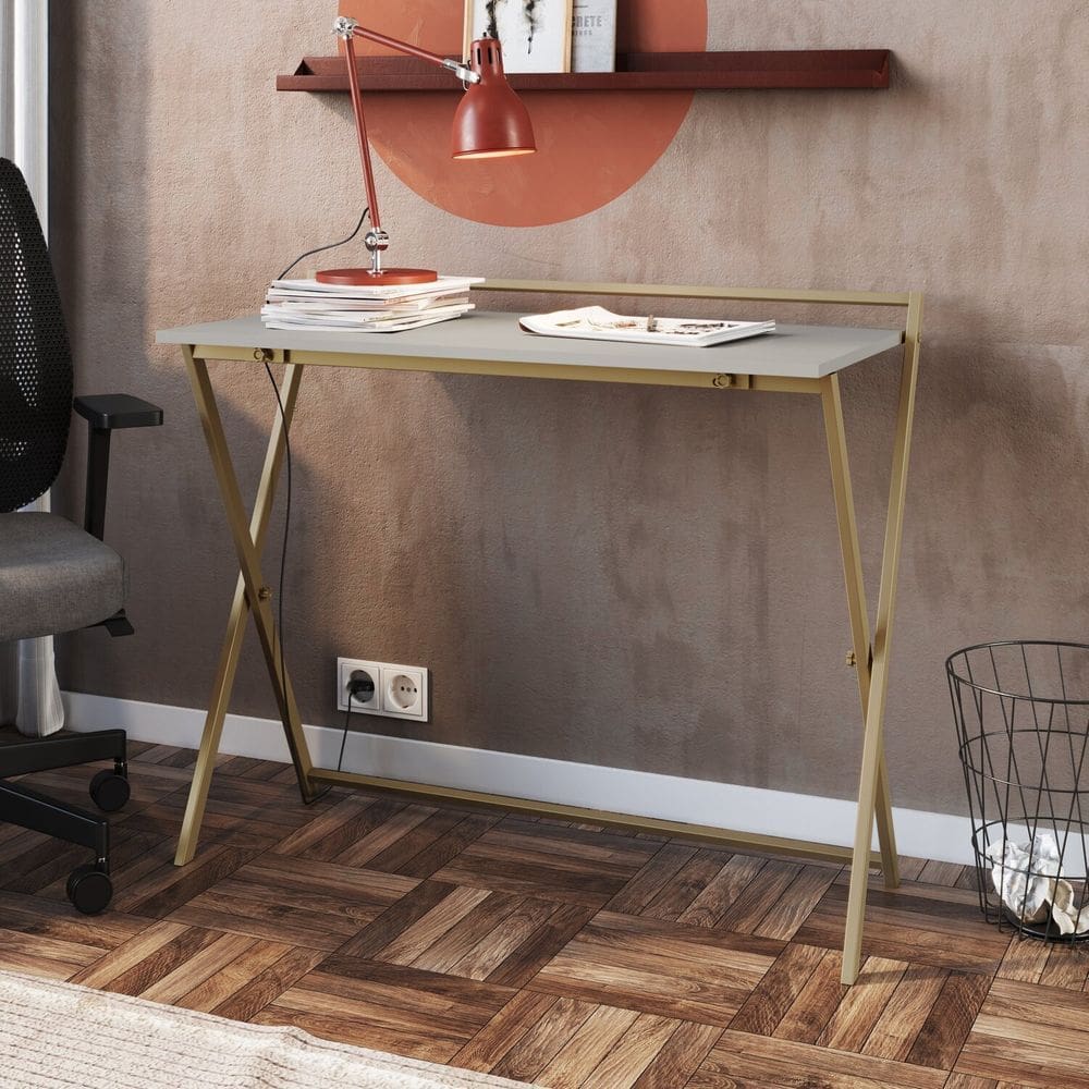Escrivaninha Industrial Dobrável 94cm P1022 Dourado/ Cinza
