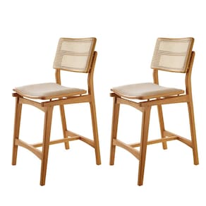 Conjunto com 2 Banquetas em Madeira Isa Premium Off White / Imbuia Natural