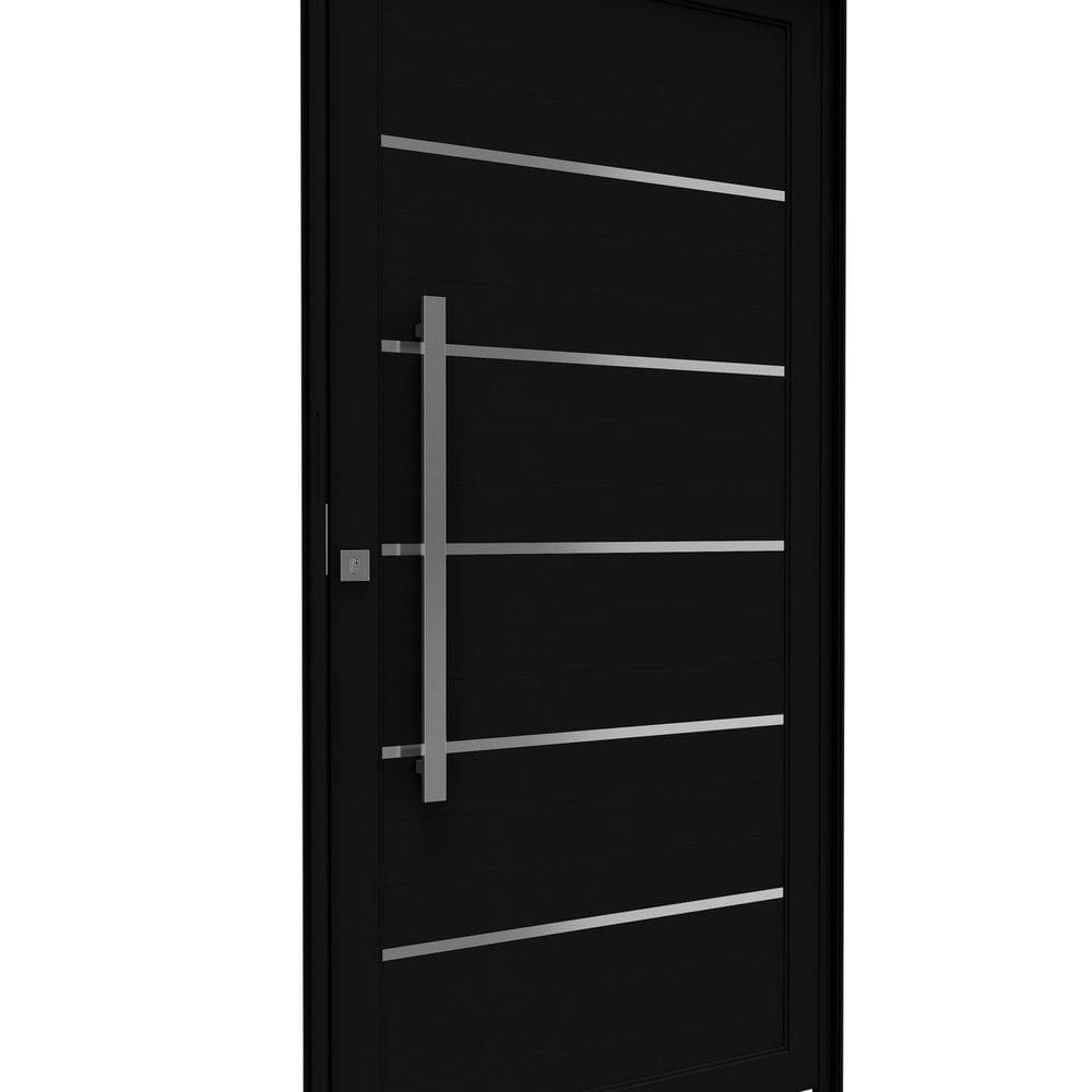 Porta de Alumínio Pivotante Lambri 215cm X 105 com Friso e Puxador de 80cm Lucasa Ideale Preto