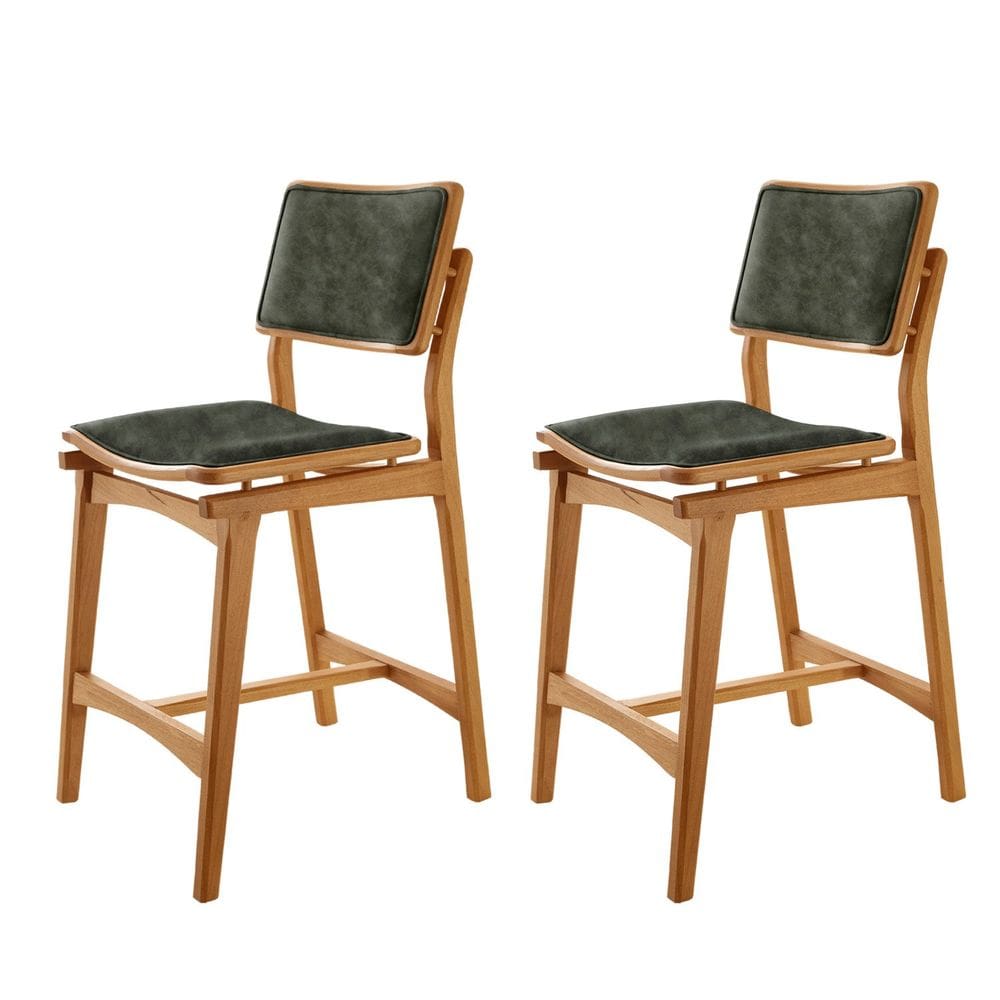 Conjunto com 2 Banquetas em Madeira Eloá Jade / Imbuia Natural
