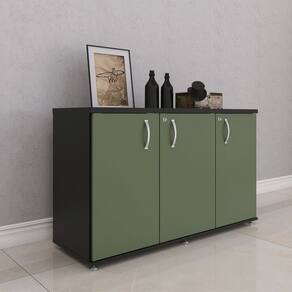 Armário para Escritório 3 Portas Credenza Preto/Salvia