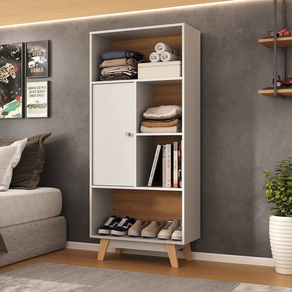 Estante para Quarto Livreiro 1 Porta Maven Espresso Móveis Branco/Nogal