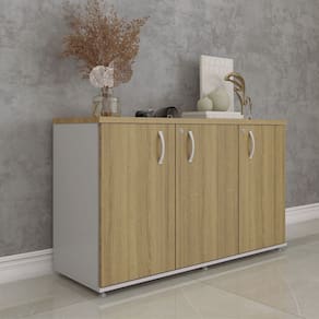 Armário para Escritório 3 Portas Credenza Cinza/Samba