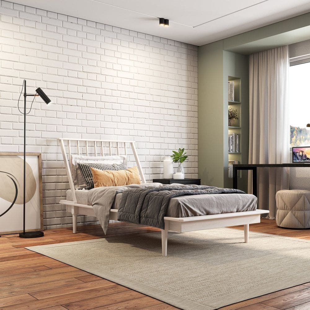 Cama Solteiro em Madeira Maciça Nordik Branco Lavado