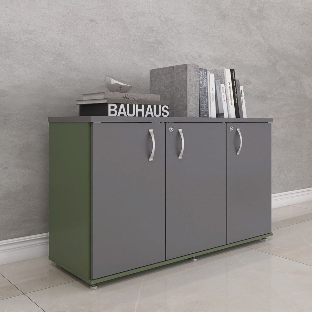 Armário para Escritório 3 Portas Credenza Salvia/Grafito