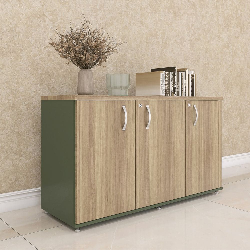 Armário para Escritório 3 Portas Credenza Salvia/Noce Naturalle