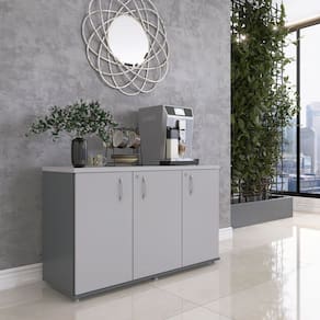 Armário para Escritório 3 Portas Credenza Grafito/Cinza