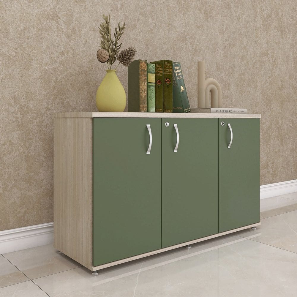 Armário para Escritório 3 Portas Credenza Castanheira/Salvia