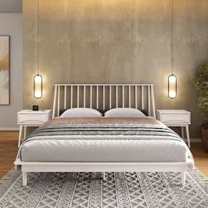 Cama Queen em Madeira Maciça Nordik Branco Lavado