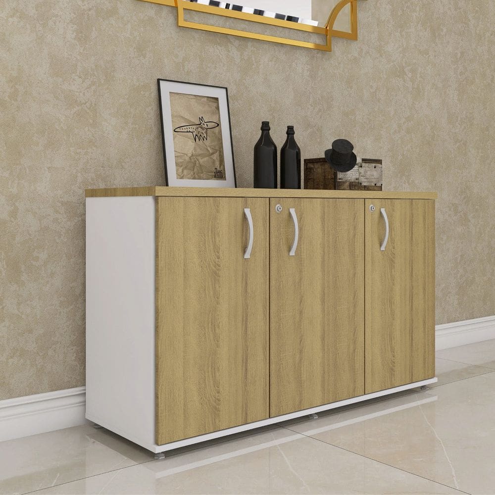 Armário para Escritório 3 Portas Credenza Branco/Samba
