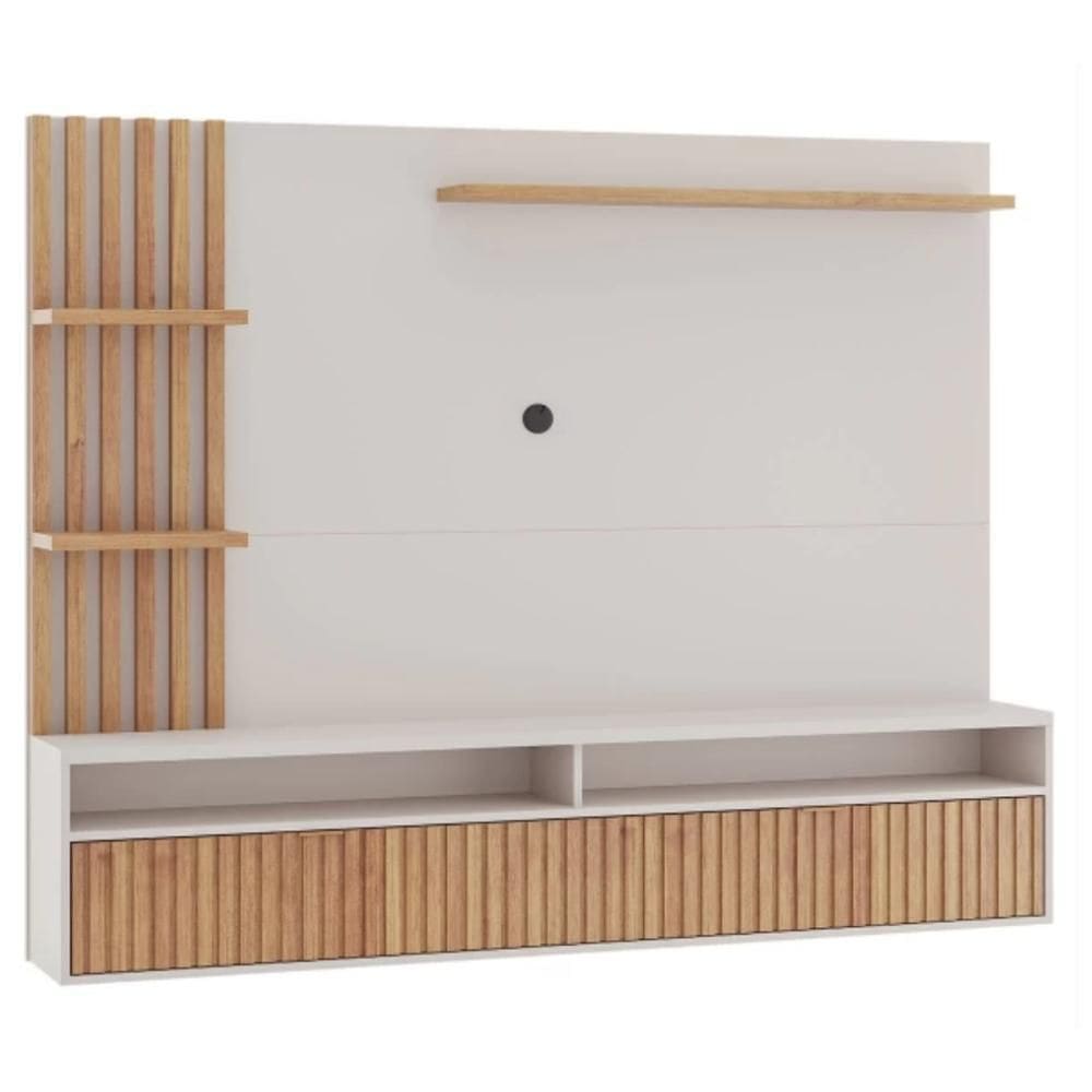 Painel Ripado Versalhes Off White p/ TV até 65” c/ Porta – 180x149 cm