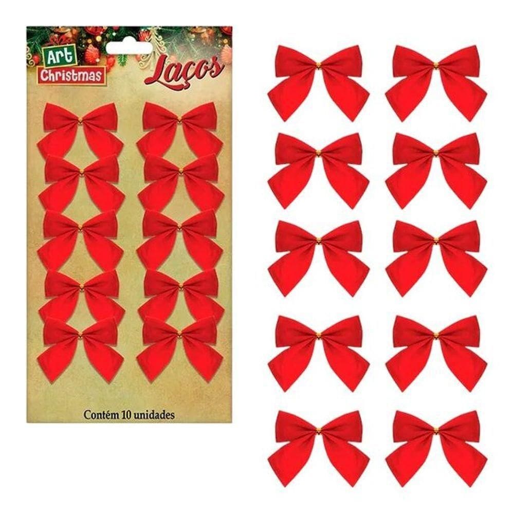 Conjunto De 10 Laços Natalinos 6cm - Elegância Para Sua Decoração De Natal