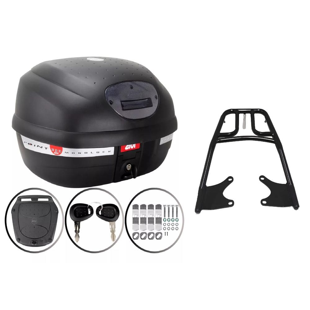 Kit Bau 33L Monolock Simply Fume E33nt Givi + Bagageiro Titan 160 2025 Preto Tubo 4439 Titan 160 2025