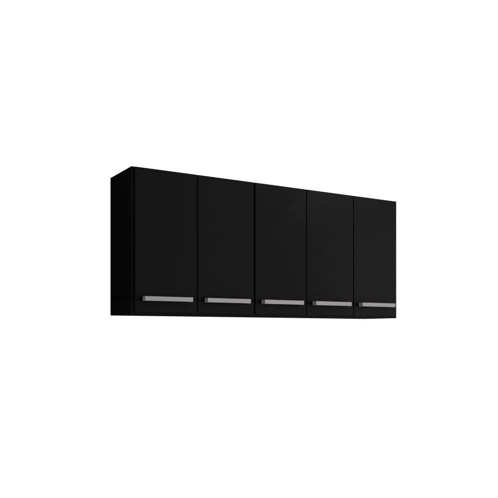 Armario Aereo Suspenso 5 Portas Preto Santorini Brienza Movelaria