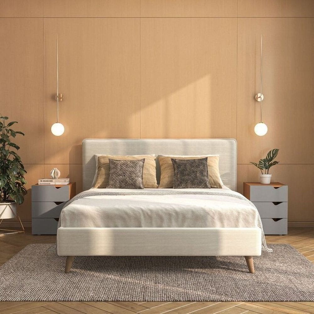 Kit 2 Mesas de Cabeceira 3 Gavetas Porto Cinza/Freijó