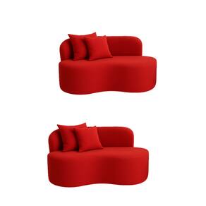 Kit 02 Sofá Decorativo Curvo Orgânico Nature Gaia Veludo Vermelho - Montanaris Decor