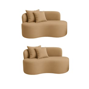 Kit 02 Sofá Decorativo Curvo Orgânico Nature Gaia Veludo Veludo Cappuccino - Montanaris Decor