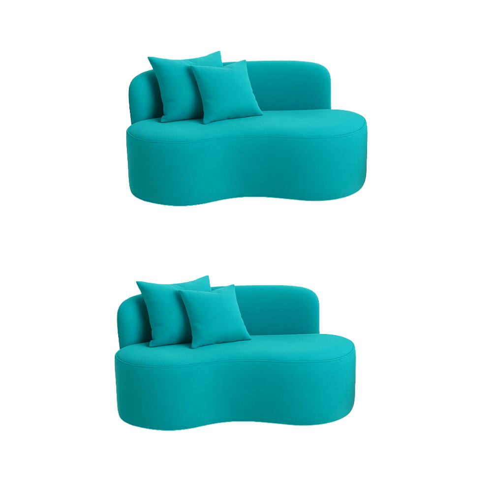 Kit 02 Sofá Decorativo Curvo Orgânico Nature Gaia Veludo Veludo Azul Turquesa  - Montanaris Decor