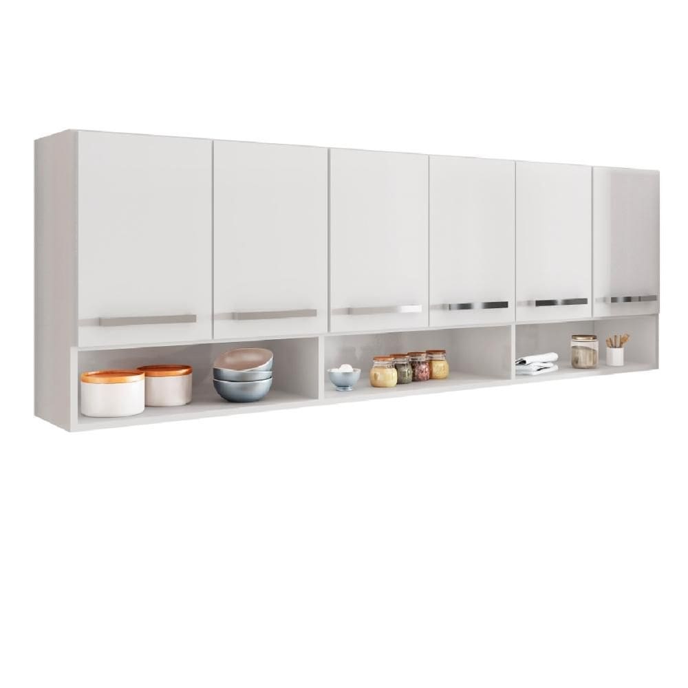 Armario Aereo Cozinha 6 Portas Branco Suriname Brienza Movelaria