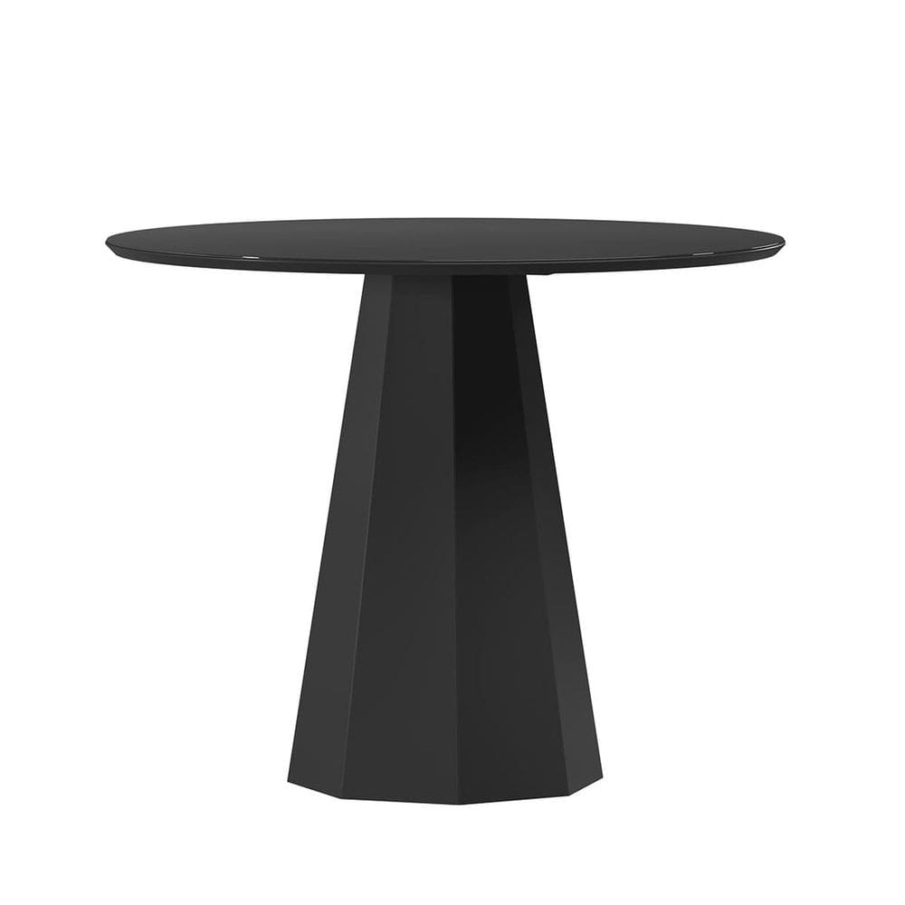 Mesa Redonda 4 lugares Com Vidro de 100cm Sem Cadeiras Chelle Preto - Preto - ÉdeCasaMóveis