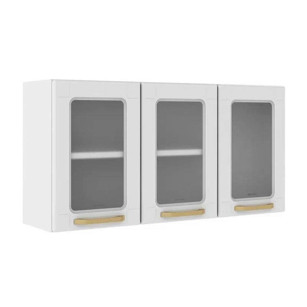 Armário Aéreo P- Cozinha Colors 6010 C- 3 Portas C- Vidro 105cm Branco - Bertolini