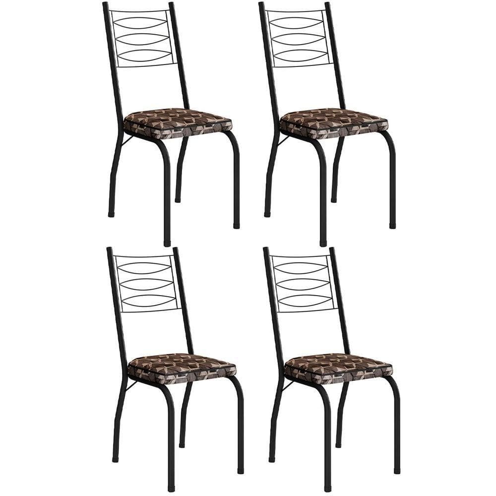 Kit 4 Cadeiras Aço Carbono Tubular Metálica Acabamento D-25 Luana Preto-mosaico Palha