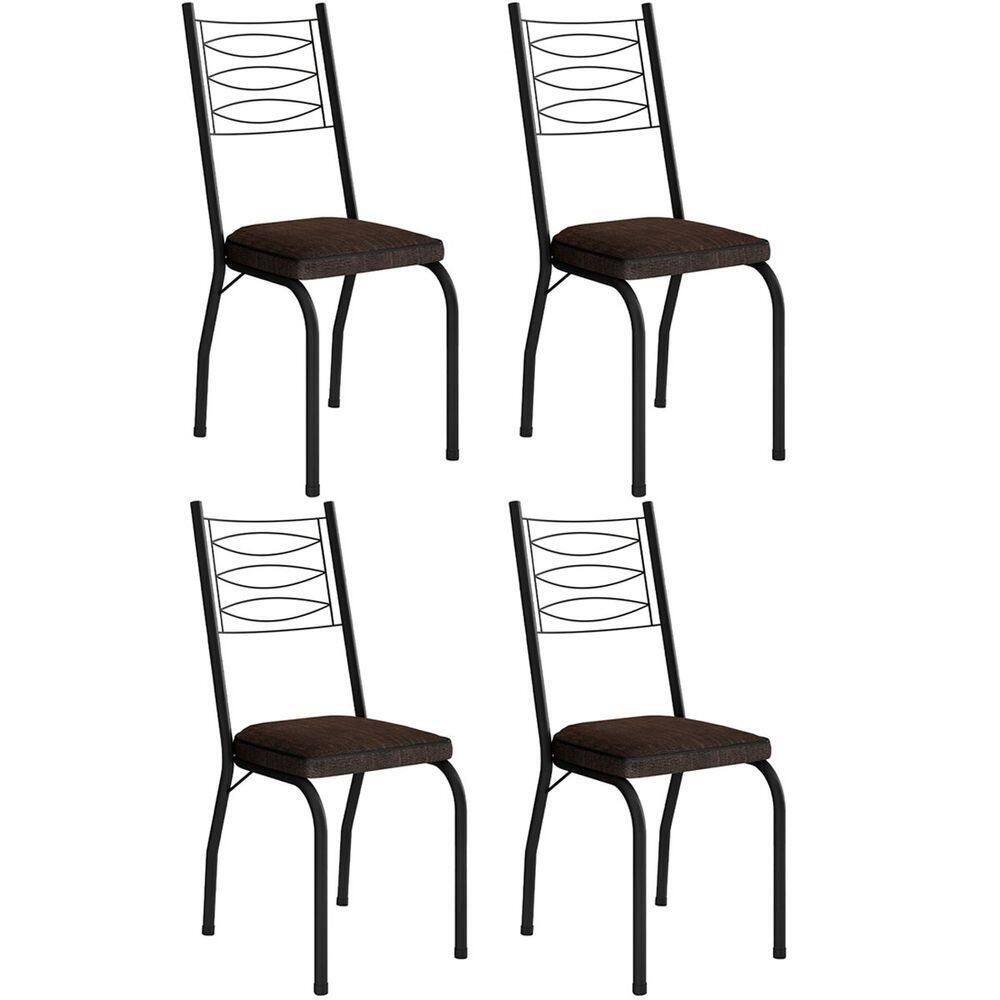 Kit 4 Cadeiras Aço Carbono Tubular Metálica Acabamento D-25 Luana Preto-imbuia