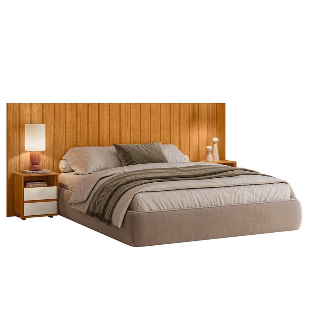 Cabeceira De Cama Extensível Com Mesa De Cabeceira Mdf Fiori Cinamomo-off White