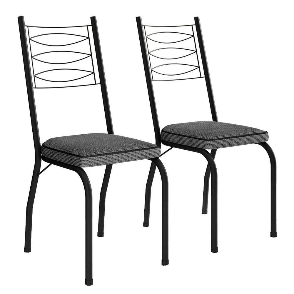 Kit 2 Cadeiras Aço Carbono Tubular Metálica Acabamento D-25 Luana Preto-platina