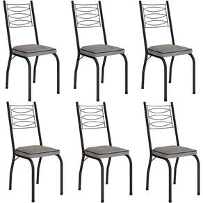 Kit 6 Cadeiras Aço Carbono Tubular Metálica Acabamento D-25 Luana Preto-grafiato
