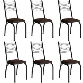 Kit 6 Cadeiras Aço Carbono Tubular Metálica Acabamento D-25 Luana Preto-imbuia