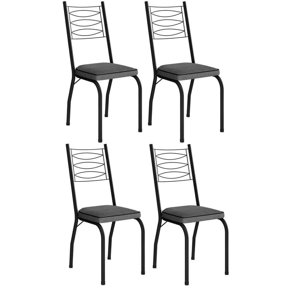 Kit 4 Cadeiras Aço Carbono Tubular Metálica Acabamento D-25 Luana Preto-platina